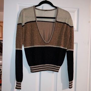 Free People metallic shimmer deep V